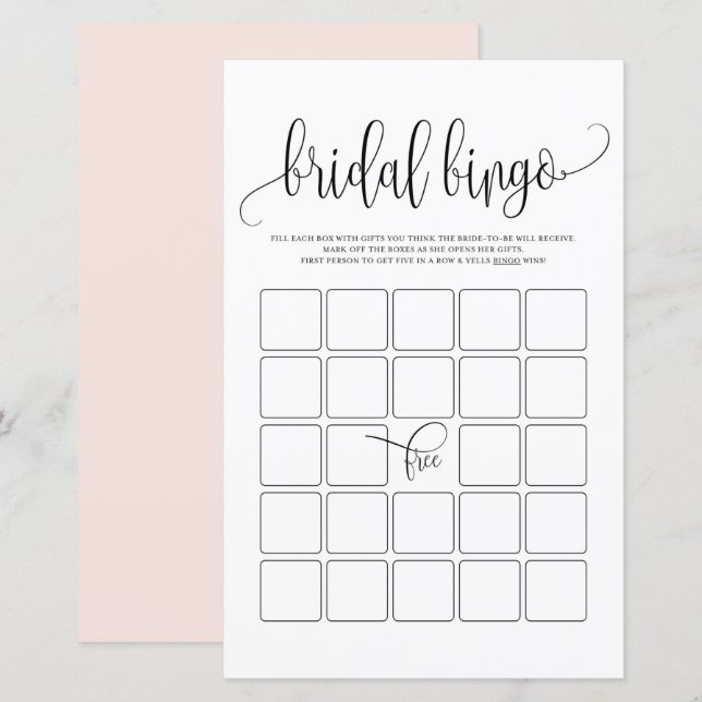 Black Script Bridal Bingo Shower Game (Front/Back)