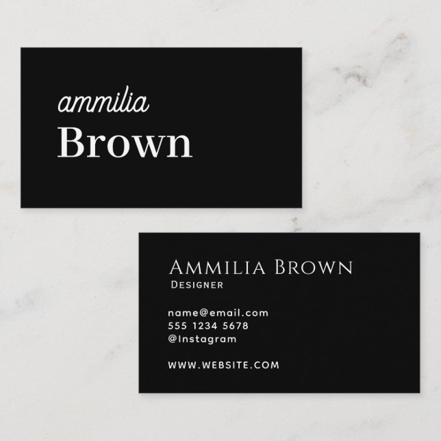 Black Script Business Card | Modern Minimal  (Front/Back)