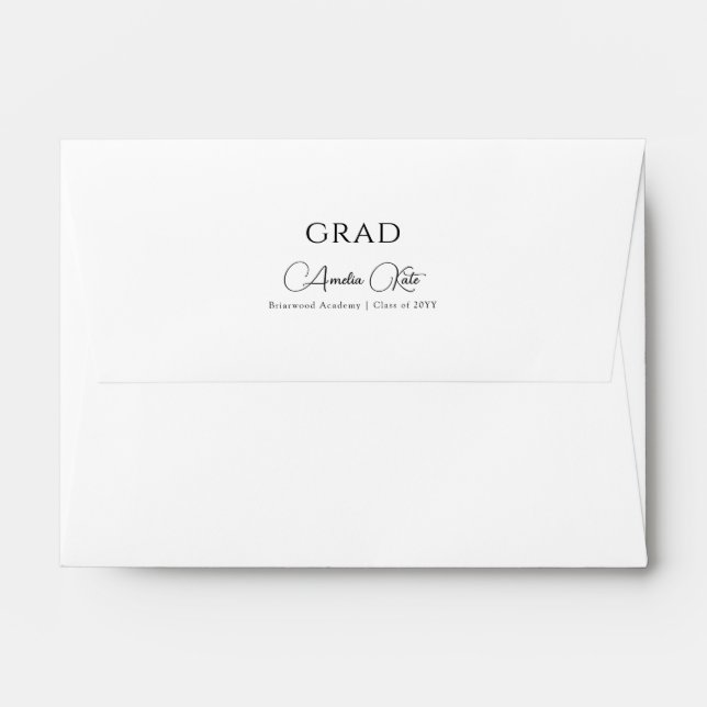 Black Script Calligraphy Return Address Graduation Envelope (Back (Top Flap))