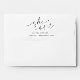 Black Script Calligraphy Return Address Graduation Envelope
