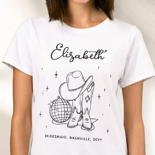 Black Script Cowgirl Disco Personalized Bridesmaid T-Shirt