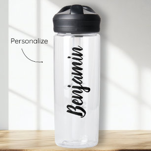 Black Script Custom Name Water Bottle