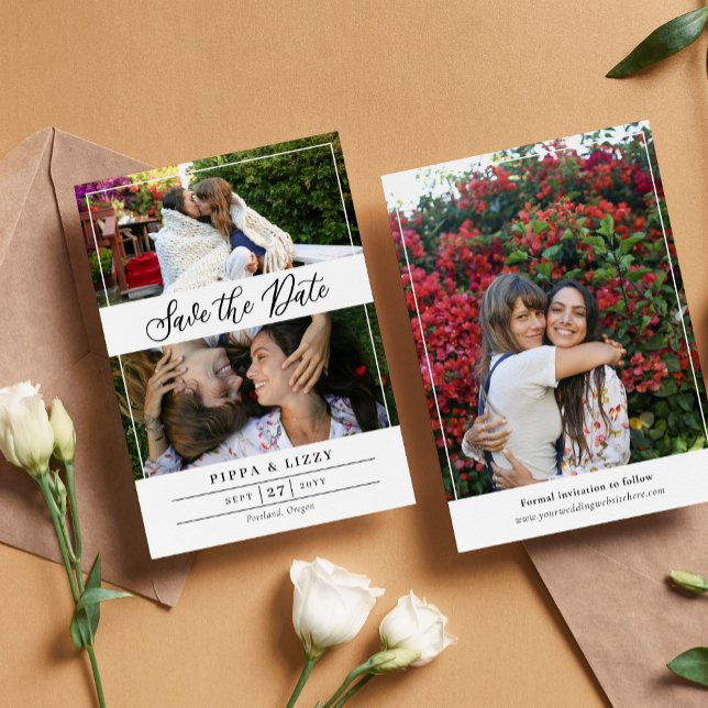 Black Script Double Sided Photos Save the Date (Creator Uploaded)