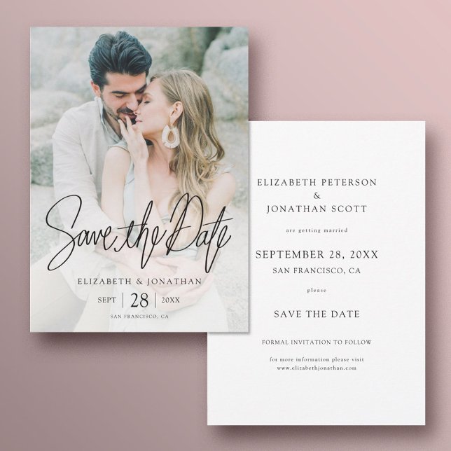 Black Script Elegant Full Photo Wedding  Save The Date (Creator Uploaded)