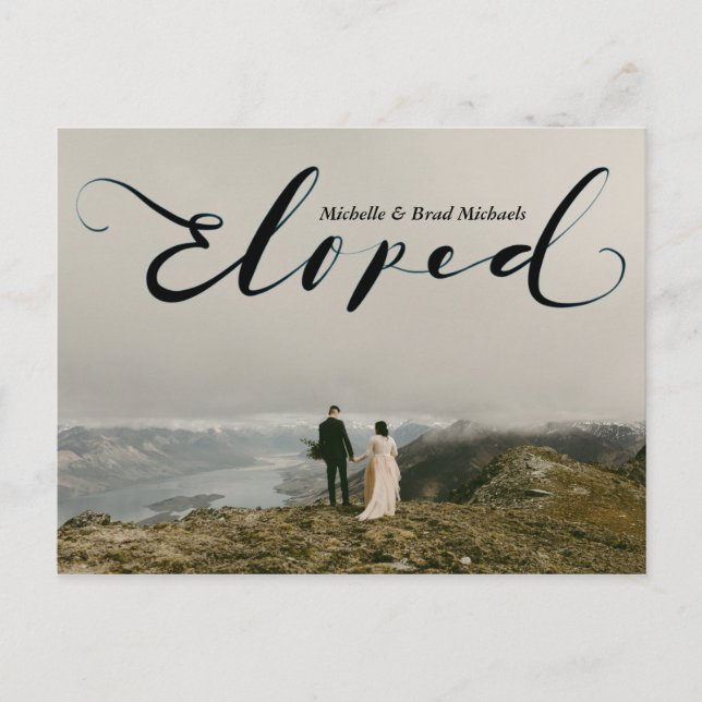 Black Script Eloped Wedding Marriage Announcement Postcard (Front)
