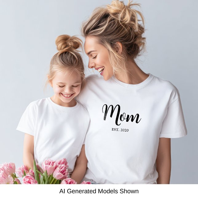 Black Script Established Mom T-Shirt (Mom established playful script text t-shirt - a perfect gift for mom!)