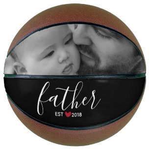 Black Script Father Est. Year Personalized Photo Basketball