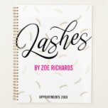 Black Script & Faux Gold Lashes Appointment Planner<br><div class="desc">Chic spiral planner or appointment book for a lash artist in an eye catching design with a lash pattern in faux gold and white,  black swirly script,  and bold magenta as the accent colour.</div>