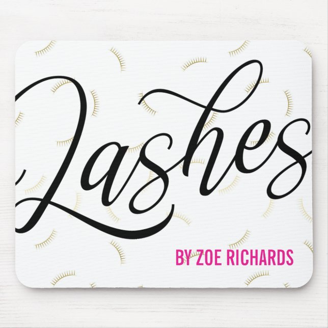 Black Script Faux Gold Lashes Mouse Pad (Front)