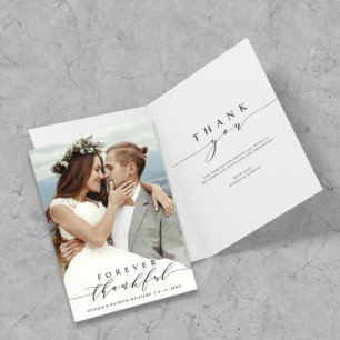 Black Script Forever Thankful Wedding Photo  Thank You Card