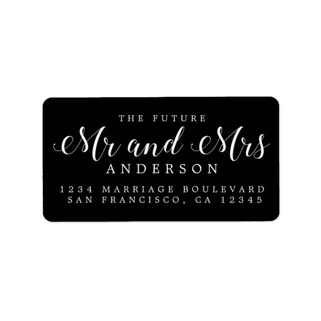 Black Script Future Mr Mrs Return Address Label (Front)