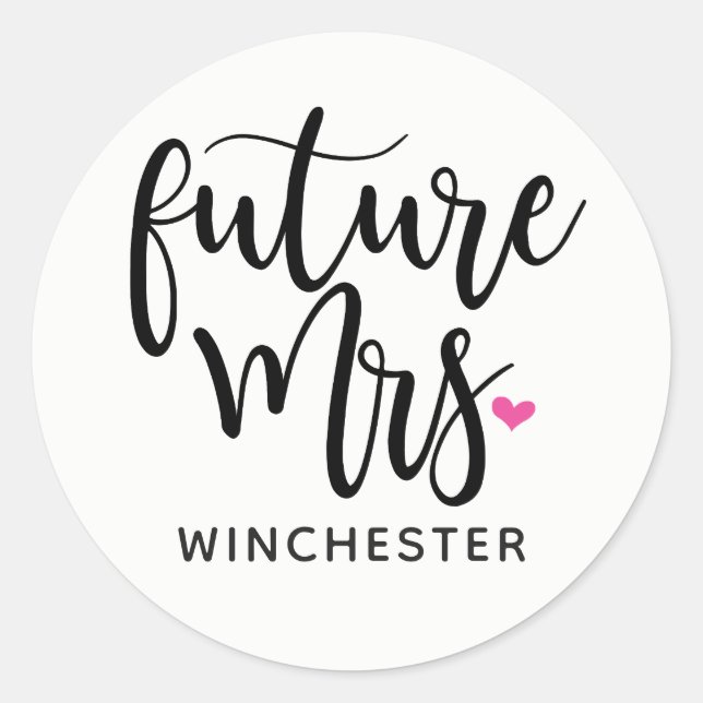 Black Script Future Mrs. (name) Classic Round Sticker (Front)