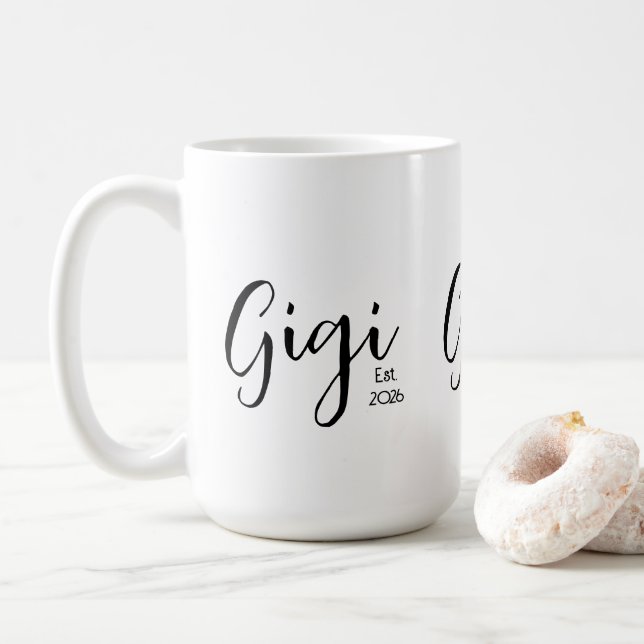 Black Script Gigi Established  Coffee Mug (With Donut)