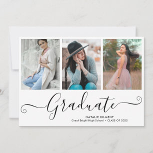 Black Script Graduate 4 Photo Collage Graduation Invitation