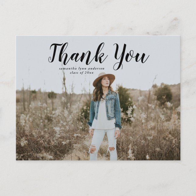 Black Script Graduation Thank You Postcard (Front)