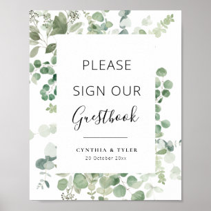 black script greenery eucalyptus wedding guestbook