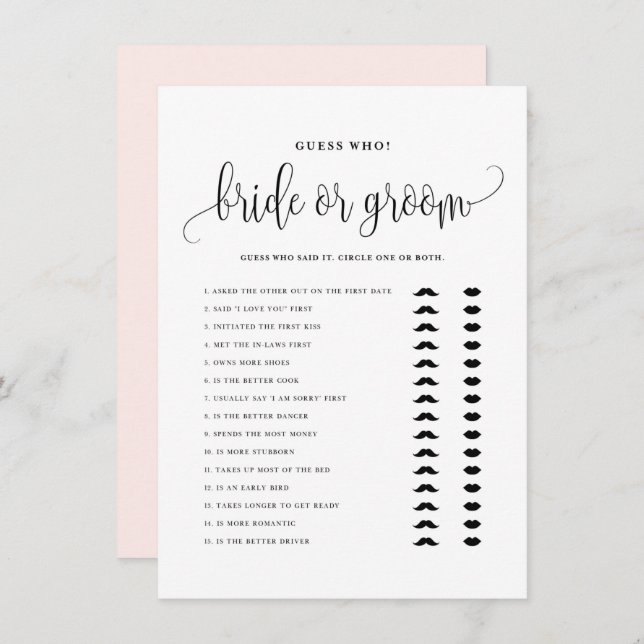 Black Script He Said She Said Bride or Groom Game Enclosure Card (Front/Back)