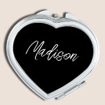 Black Script Heart Compact Mirror<br><div class="desc">Black Script Custom Name Compact Mirror.</div>