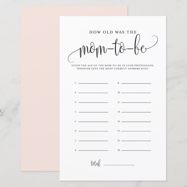Black Script How Old Was She Baby Shower Game (Front/Back)