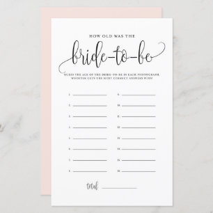 Black Script How Old Was the Bride Shower Game