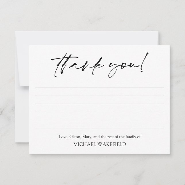 Black Script Lined Sympathy Funeral Thank You (Front)