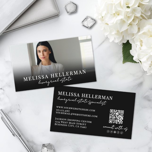 Black Script Luxury Real Estate Business Card (Black Script Luxury Real Estate Business Card )