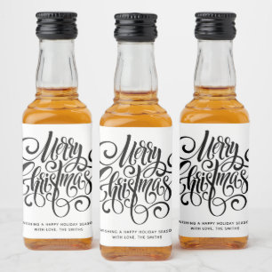 Black Script "Merry Christmas" Personalized Liquor Bottle Label