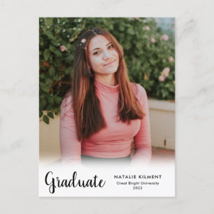 Black Script Modern Graduate Photo Graduation Announcement Postcard