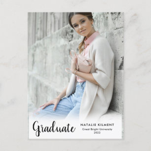 Black Script Modern Graduate Photo Graduation Announcement Postcard