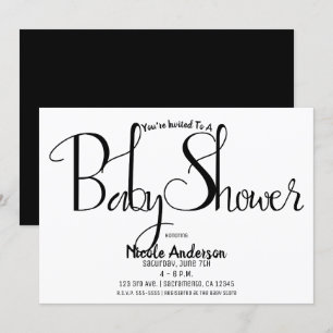 Black Script Modern Minimal Baby Shower Party Invitation