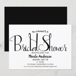 Black Script Modern Minimal Bridal Shower Invitation