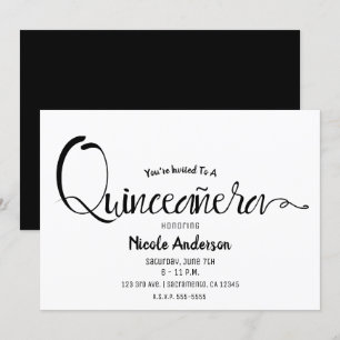 Black Script Modern Minimal Quinceañera Quince 15 Invitation