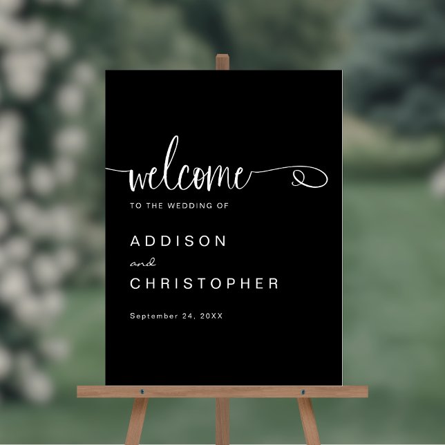 Black Script Modern Minimal Wedding Welcome Acrylic Sign (Shown on an 18" x 24" acrylic sign)