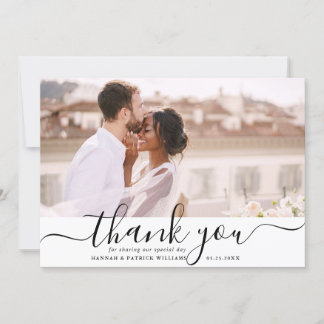 Black Script Modern Wedding Thank You Photo Card