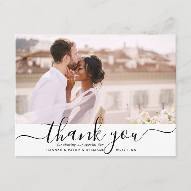 Black Script Modern Wedding Thank You Photo Postcard (Front)