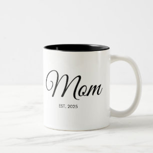 Black Script Mom Established New Mom Gift Two-Tone Coffee Mug