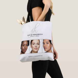 Black Script Monogram Logo Photo Makeup Studio Tote Bag