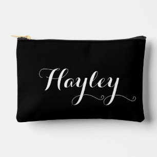 Black script monogram modern accessory pouch