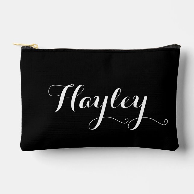 Black script monogram modern  accessory pouch (Front)