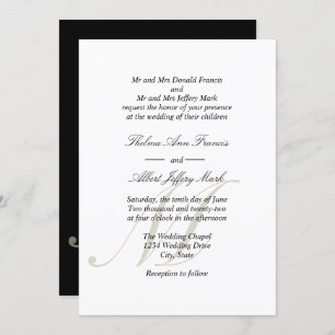 Black Script Monogram Parents Wedding Invitations