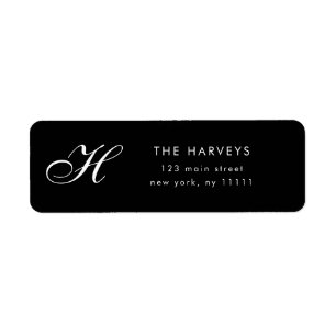 Black Script Monogram Return Address Label