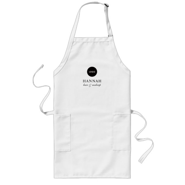 Black Script Name Business Logo Hair Makeup  Long Apron (Front)