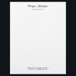 Black Script Name & Info, Wh & Rose Gold Marble Letterhead<br><div class="desc">Personalize script name,  profession and contact info in black text with white and rose gold marble on back.</div>