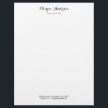 Black Script Name & Info, Wh & Rose Gold Marble Letterhead<br><div class="desc">Personalize script name,  profession and contact info in black text with white and rose gold marble on back.</div>