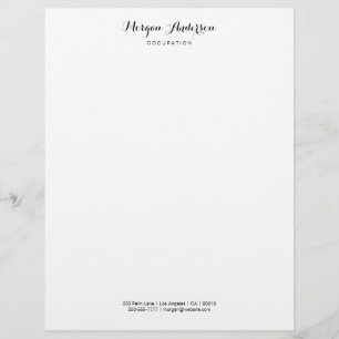 Black Script Name & Info, Wh & Rose Gold Marble Letterhead