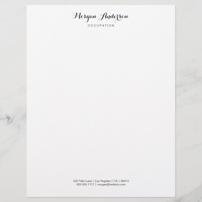 Black Script Name & Info, Wh & Rose Gold Marble Letterhead (Front)