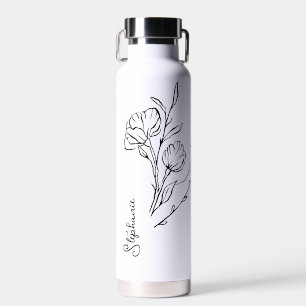 Black Script Name Stylish Personalized  Water Bottle