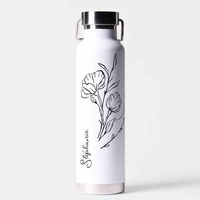 Black Script Name Stylish Personalized  Water Bottle (Front)