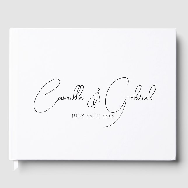 Black Script Names Wedding White Guest Book (Front)