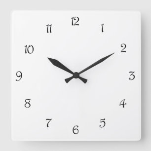 Black Script Numbers On White wccnt Square Wall Clock